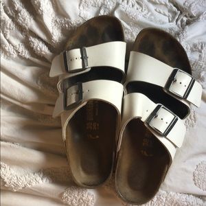 White Two-Strap “Arizona” Birkenstock Sandals